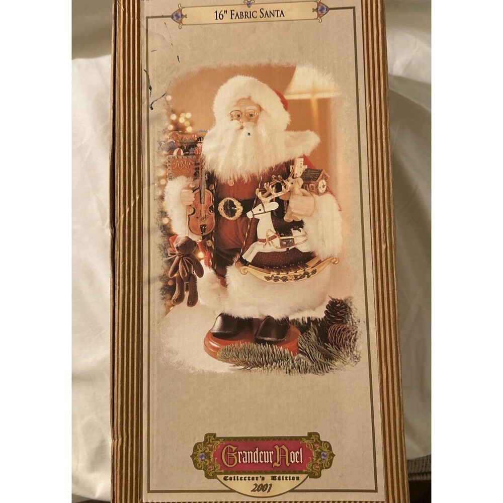 GRANDEUR NOEL Santa Claus 16" 2001 Christmas Toys Wood Base VTG MIB NICE!